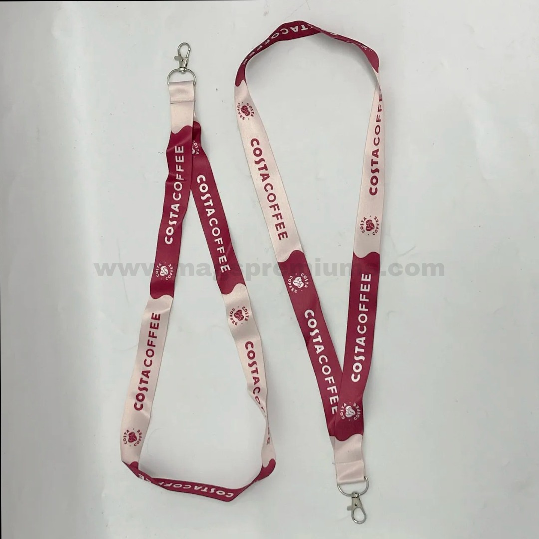 Custom sublimation lanyard with full colour logo printing and metal hook attachment for staff ID card holder and promotional event use