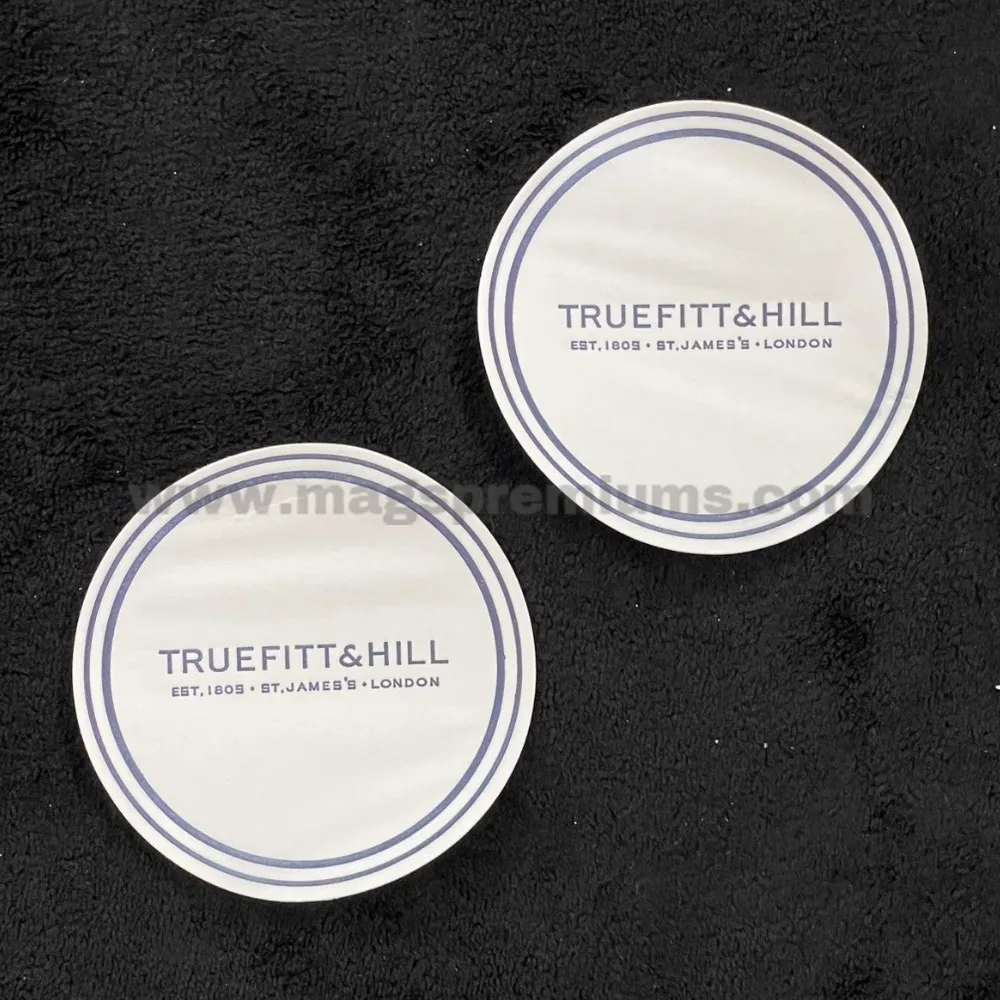 Custom paper coaster with minimalist round design and logo printing, featuring an absorbent disposable coaster surface suitable for cafés, restaurants, hotels, corporate events, and beverage branding.