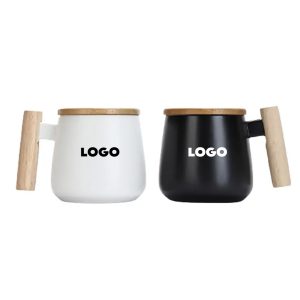 wooden handle ceramic mug