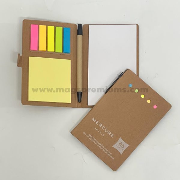 Branded sticky note pads with custom logo, perfect for employee and client giveaways.