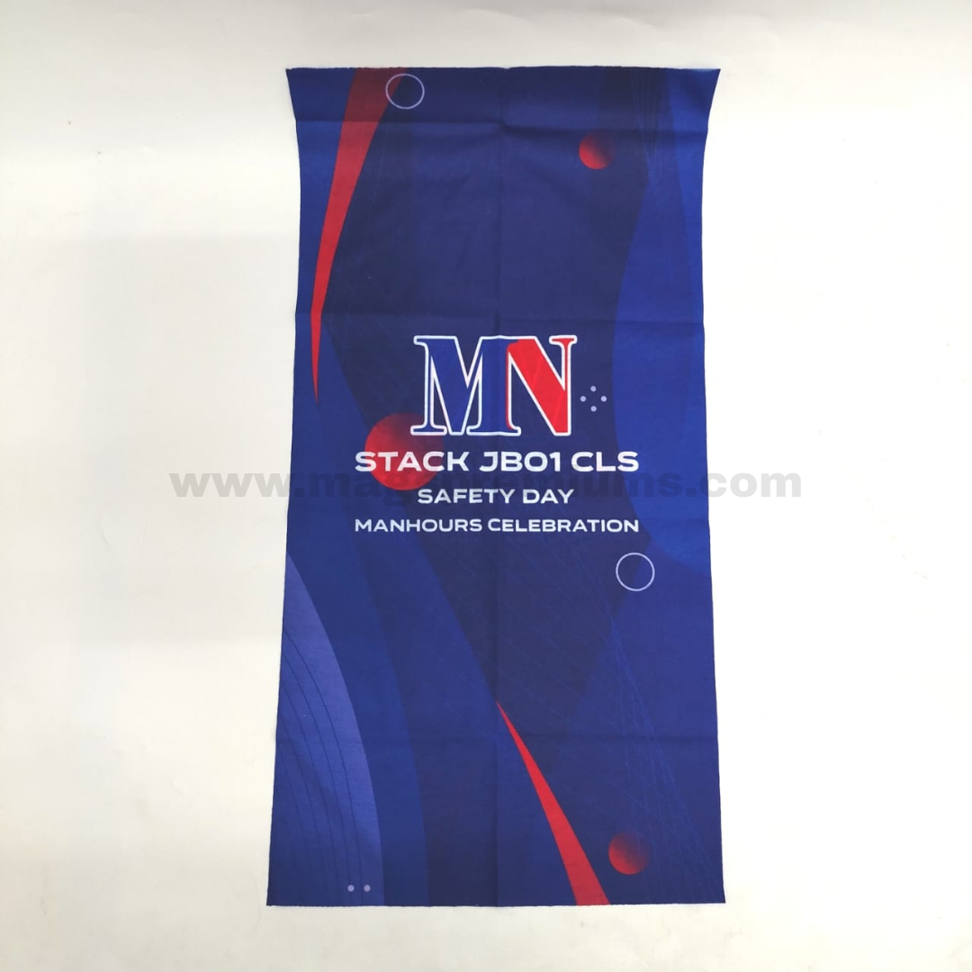 Personalized blue skull gaiter with custom logo printing and full-colour design.