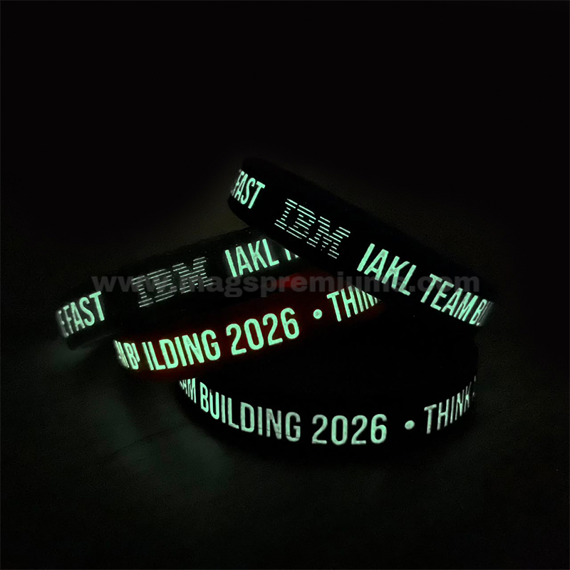 Personalised glow in the dark silicone wristbands designed for branding, sports events and promotional campaigns.