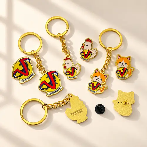 Custom metal enamel keychains with logo branding for corporate gifts, promotional campaigns, events and souvenirs in Malaysia.