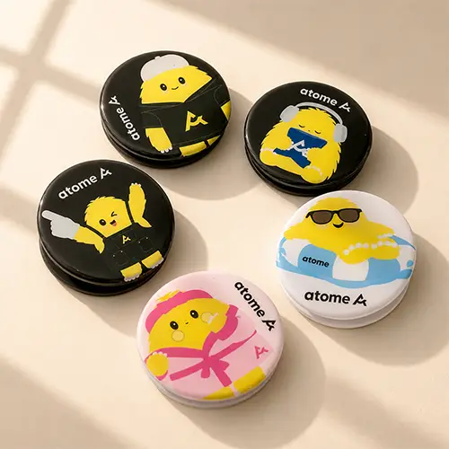 Custom phone grip pop sockets with full colour logo printing for promotional giveaways and corporate branding.