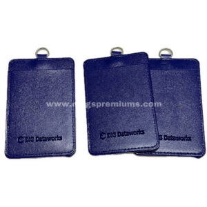 Blue custom ID card holders with metal loops