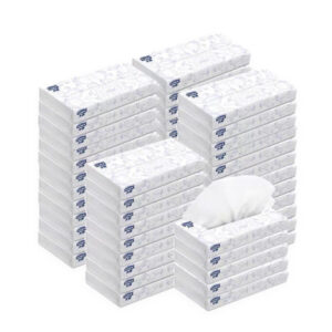 Stacks of white printed tissue napkins