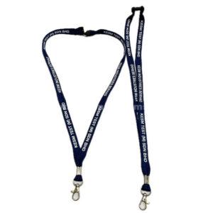 Navy tubular polyester lanyards with white printing