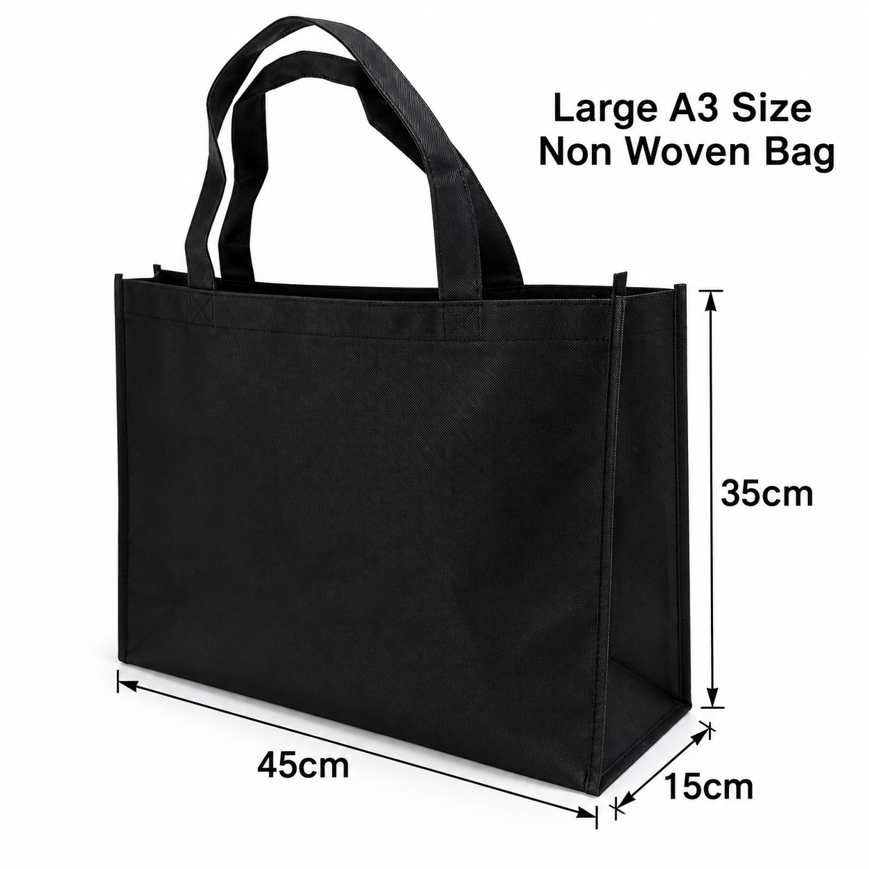 A3 large non woven bag in black, 45 x 35 x 15 cm