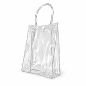 Ready stock clear PVC transparent tote bag with tube handles, snap button closure and square bottom