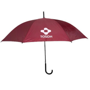 Maroon custom printed umbrella with white logo