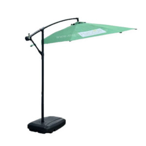 Green and white garden umbrella with side-mounted pole