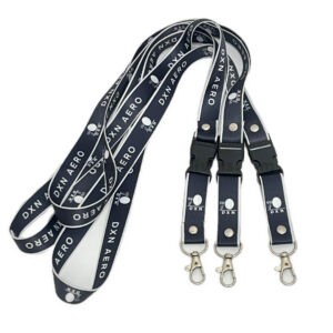 Black sublimation lanyards with white custom printing