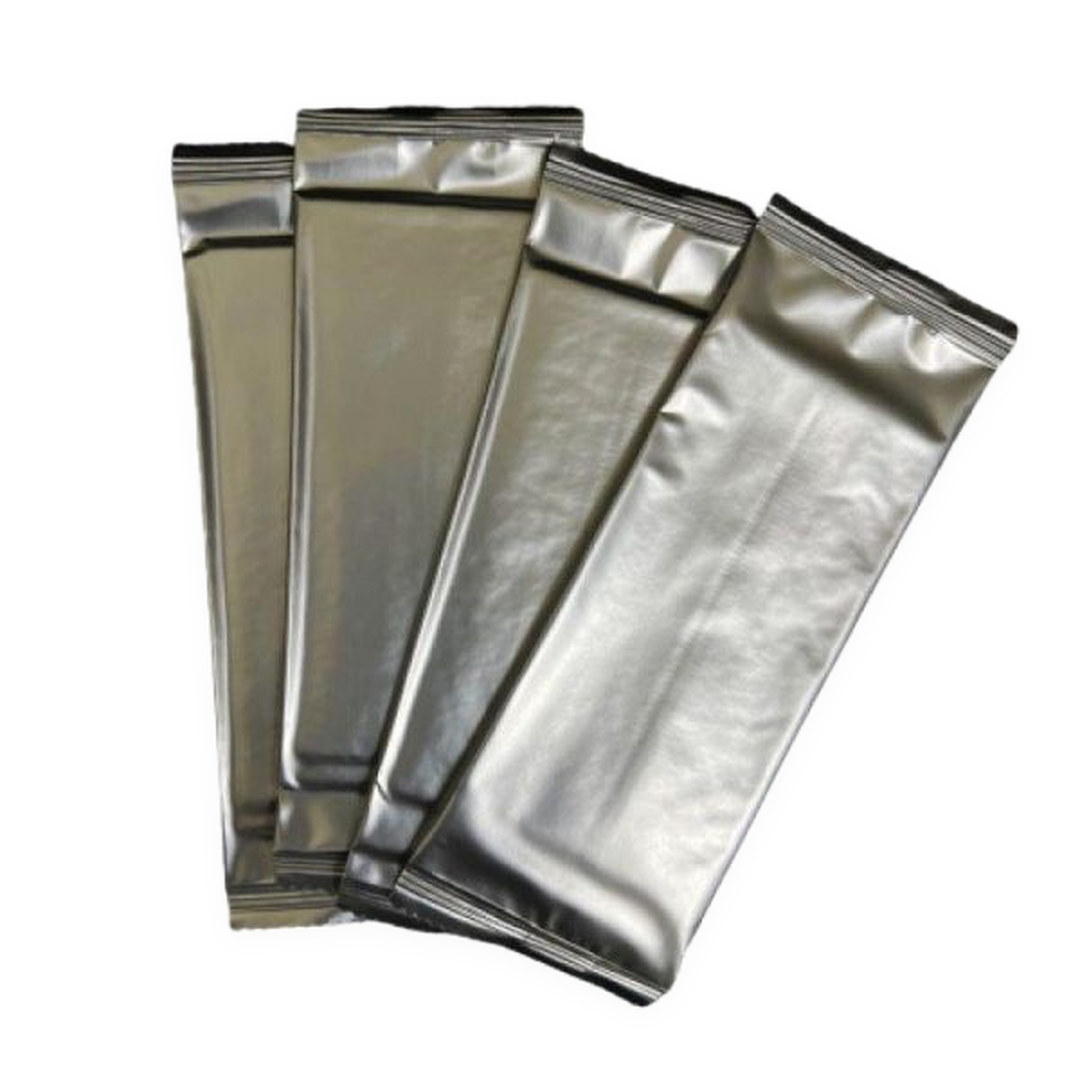 Silver individually packed wet tissue sachets